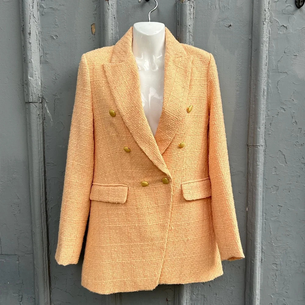 Jason Wu Peach Tweed Double  Breasted Blazer, size xs